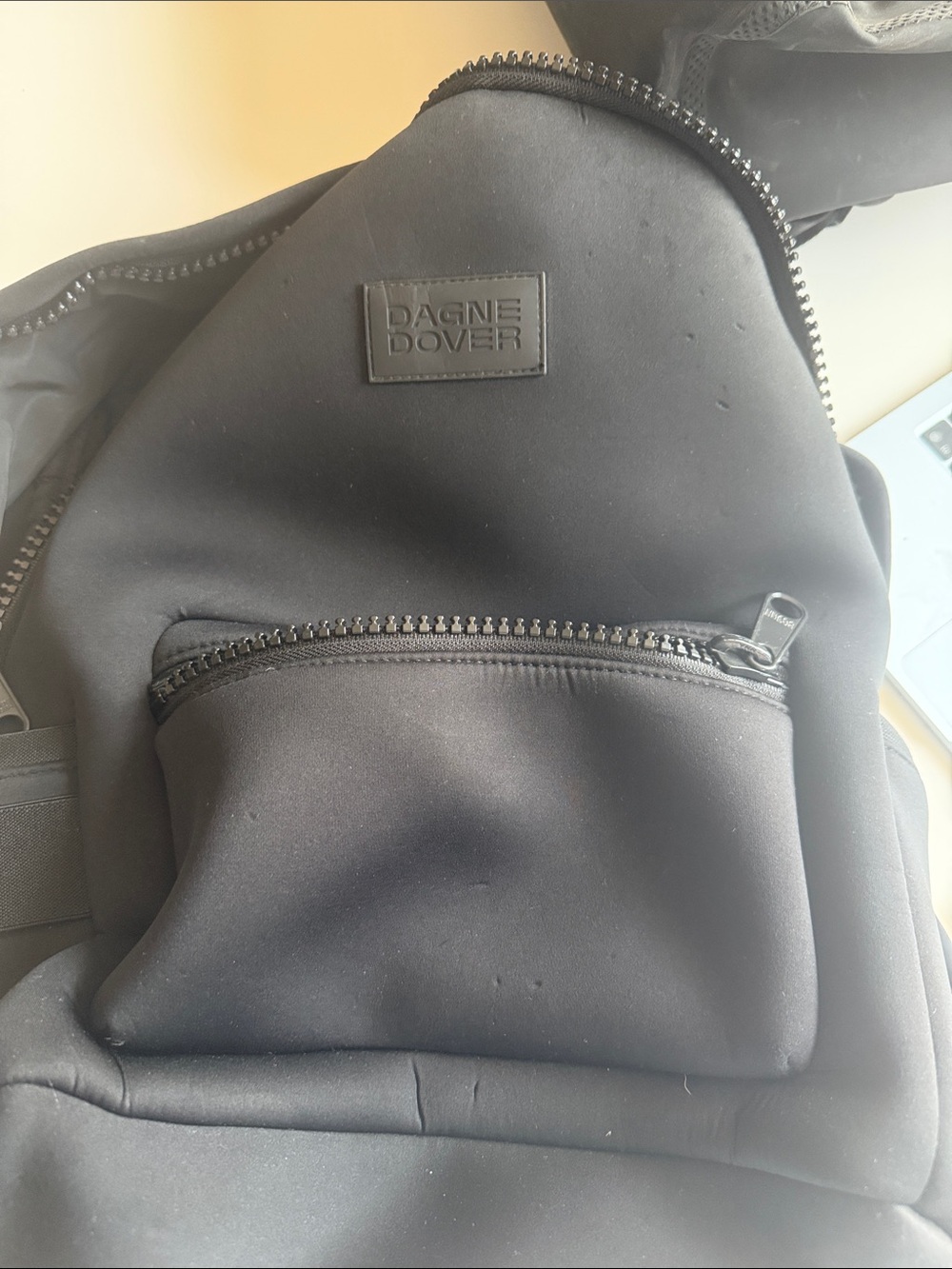 Dagne Dover Black Men's Backpack with Front Zip Pocket